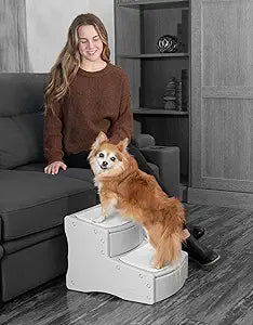 Pet Gear Easy Step II Pet Stairs, 2 Step for Cats/Dogs up to 75-pounds, Portable, Removable Washable Carpet Tread, No Tools Required, Fog