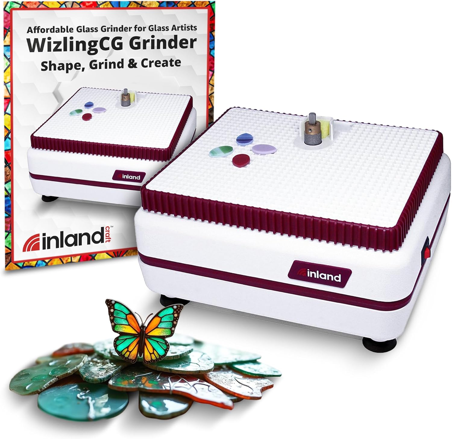 Inland Craft WizlingCG Glass Grinder, Precision Tool Edging Grinding Shaping Drilling, Essential Stained Glass Grinder Machine Mosaics for Professionals & Hobbyists, Includes Diamond Grinding Bit