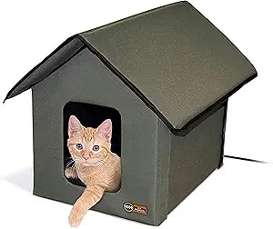 K&H Pet Products Heated Outdoor Cat House for Outside Pets in Winter, Weatherproof Outdoor House for Ferals, Insulated Kitty Shelter, 2 Doors, Waterproof Heated Cat Bed, Safety Listed - Olive/Olive