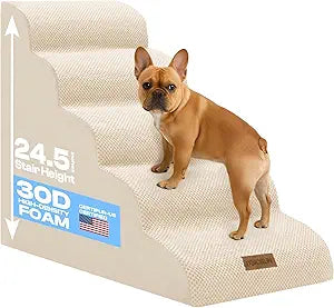 Dog Stairs for High Beds, Extra Tall 24.5" 5-Step Pet Steps for Medium & Small Dogs, Foam Ramp for Tall Couch & Bed, Washable Cover - Dog Steps for Bed