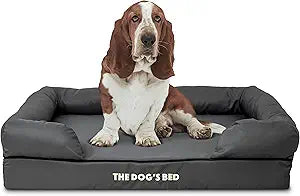 The Dogâ€™s Bed Orthopedic Memory Foam Dog Bed with Bolsters, Oxford Fabric, Grey with Black Trim, Large