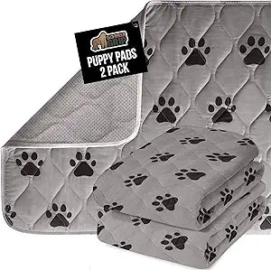 GORILLA GRIP Washable Puppy Pads, 34x21 Pack of 2, Slip Resistant Dog Crate Mat, Waterproof Cloth Pee Pad for Training Puppies in Playpen, Reusable Pet Incontinence Blanket, Protects Sofa, Furniture
