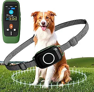 4-in-1 Wireless Dog Fence System Electric Dog Fence with Training Collar & Anti-Bark Collar | Real-Time Pet Status Display | Portable Waterproof Outdoor Pet Containment System