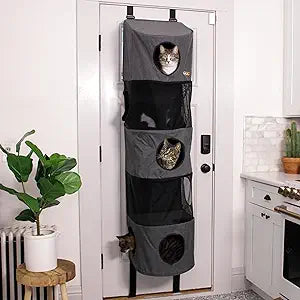 K&H Pet Products Hangin Cat Tree Condo 5 Level Door Mounted Cat Furniture, Space Saving, Mesh Levels, Peep Holes, Interconnecting Levels, Collapsible, Tool-Free Assembly - Gray - Fits Doors <80in H