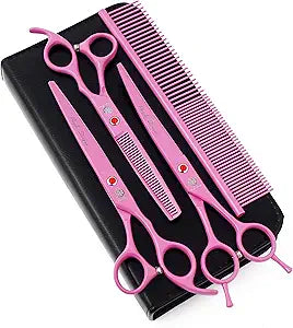 Purple Dragon 7.0 inch Pink 3PCS Pet Grooming Scissors Cat Dog Hair Cutting & Thinning Shears Set for Women Female Pet Groomer