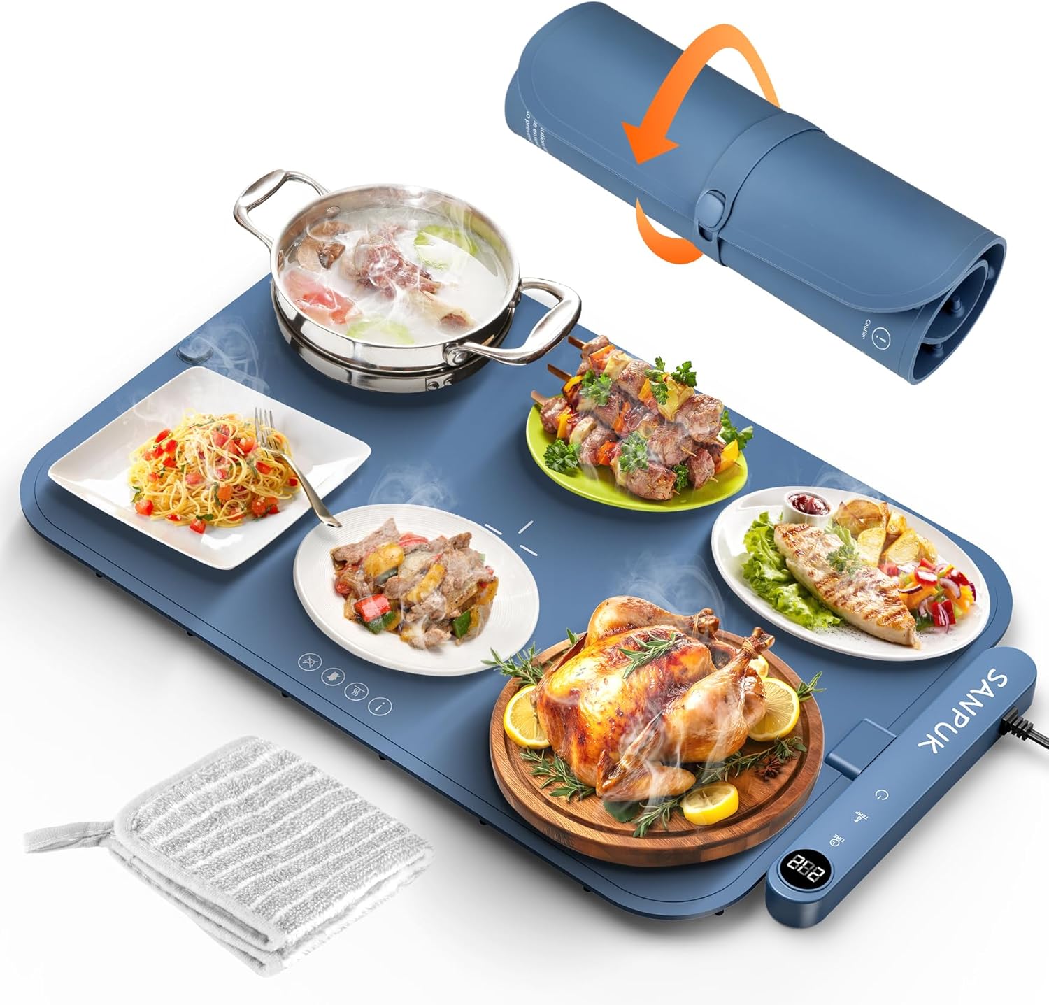 Upgrade Electric Warming Tray,Food Warming Mat,Food Heating Mat for Countertop, 6 Temperature Modes, Auto Shut-Off,Removable, Washable,for Versatile Food Warmer for Parties (Blue)