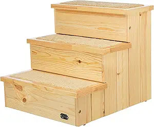 Trixie Wooden Dog Stairs with Nonslip Carpet - 3 Step Pet Stairs for Beds and Couches - with Additional Storage Space - in Natural