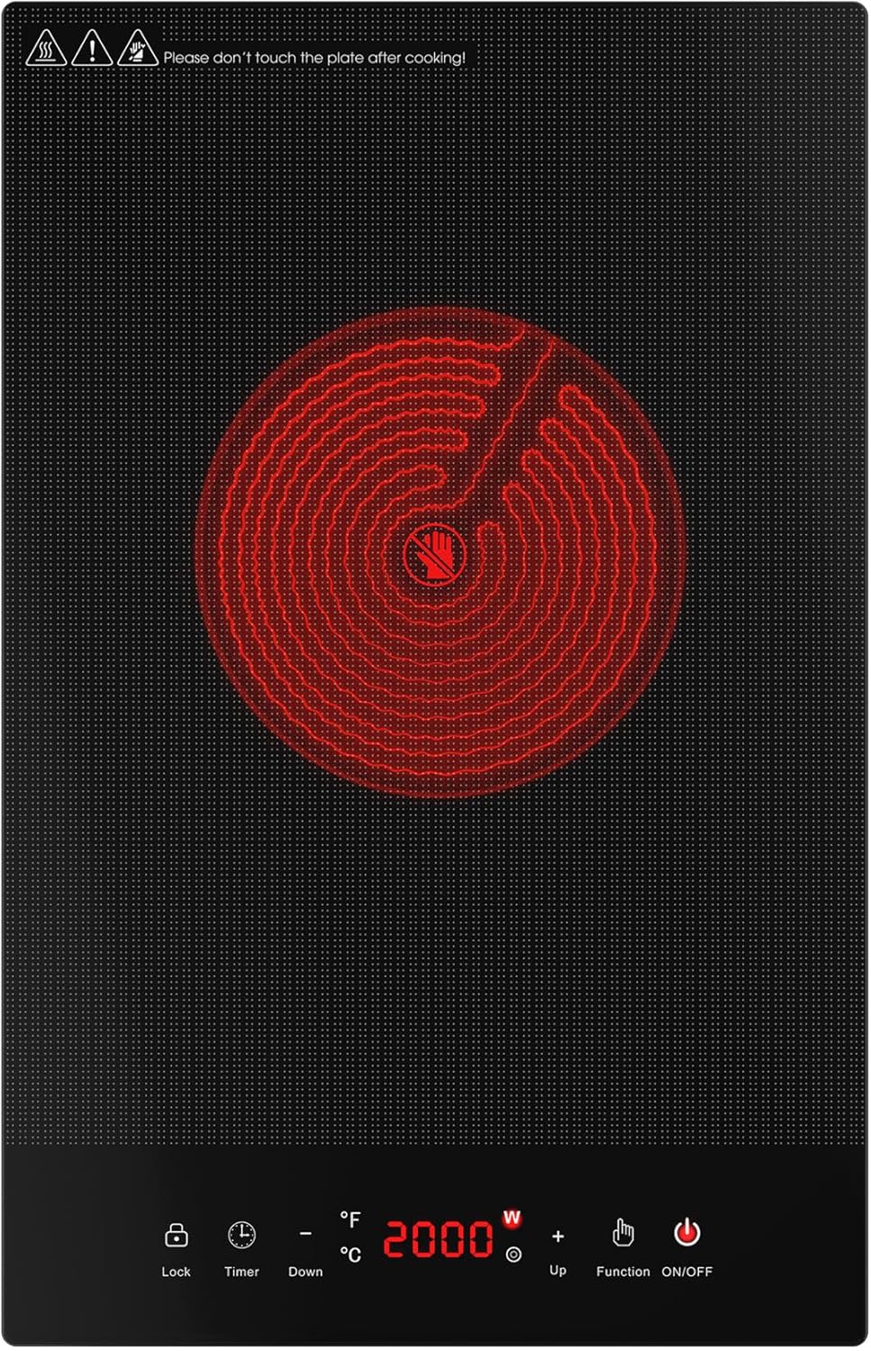 ANHANE 1800W Electric Cooktop, 12 Inch Infrared Single Burner Portable Stove 110-120V - Countertop Hot Plate with Timer & Child Safety Lock, Ideal for Home, Dorm, RV