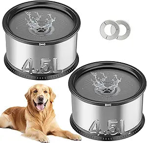 2PCS Dog Water Bowls for Multiple Pets, 4.5L/152oz No Spill Stainless Steel Slow Drinking Water Bowls with Anti-Slip Mat, Splash Proof Pet Bowl for Sloppy Messy Drinkers, Medium Large Dogs