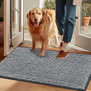 EHEYCIGA Super Absorbent Dog Door Mat for Muddy Paws 60x36 Inch Indoor, Front Doormat Outside Entrance, Quick Dry Chenille Washable Dog Crate Bed, Non-Slip Pet Rug Mud Mat Outdoor Entryway, Grey