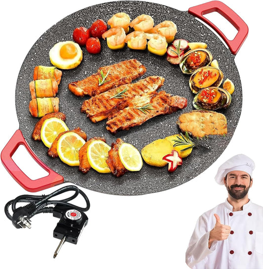 Non-Stick Electric Indoor Grill Pan, 11-15.74in Electric Griddle Nonstick, Multi-functional Korean Electric Indoor Grill, Smokeless Portable Electric Gril (40cm\/16in)