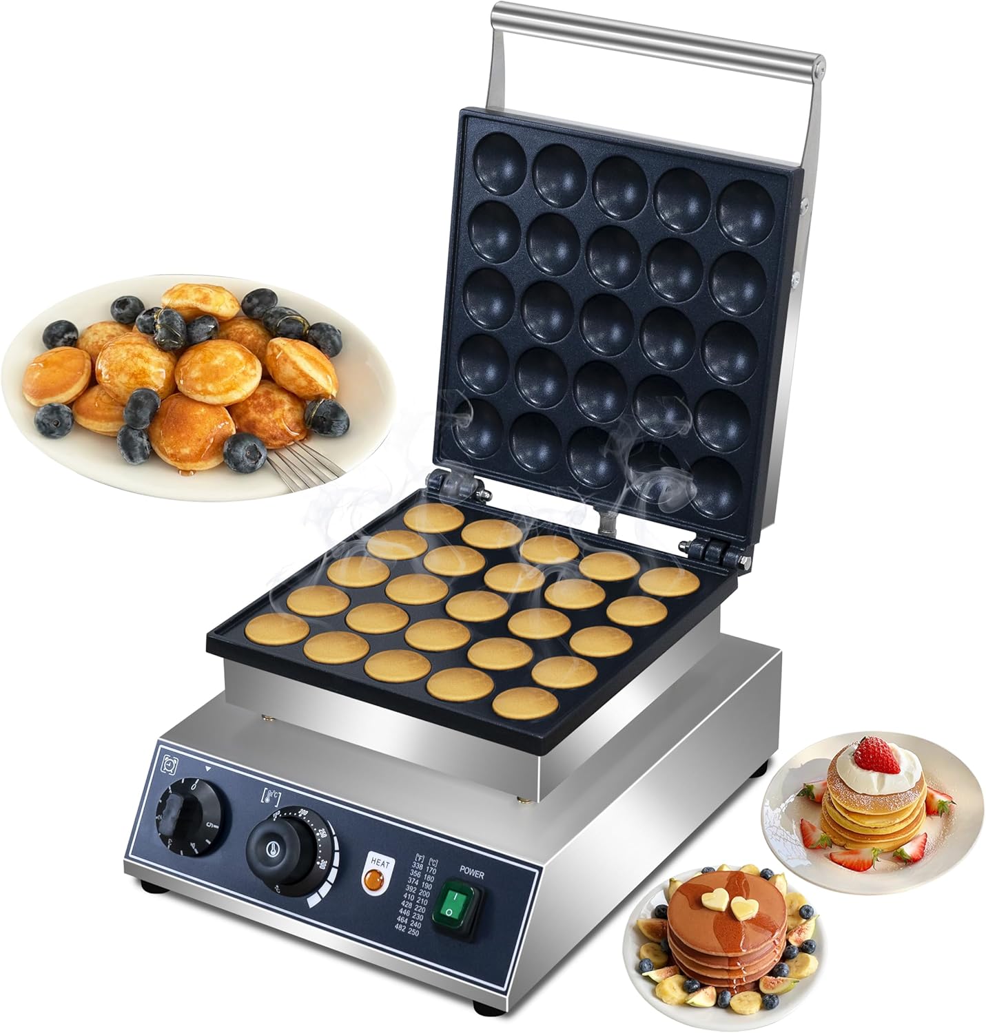 Mini Dutch Pancake Maker,25pcs Mini Pancake Maker Machine,1800W Commercial Electric Poffertjes Grill,Stainless Steel,Temp & Time Control,for Home Kitchen Restaurant,Snack,Desserts.