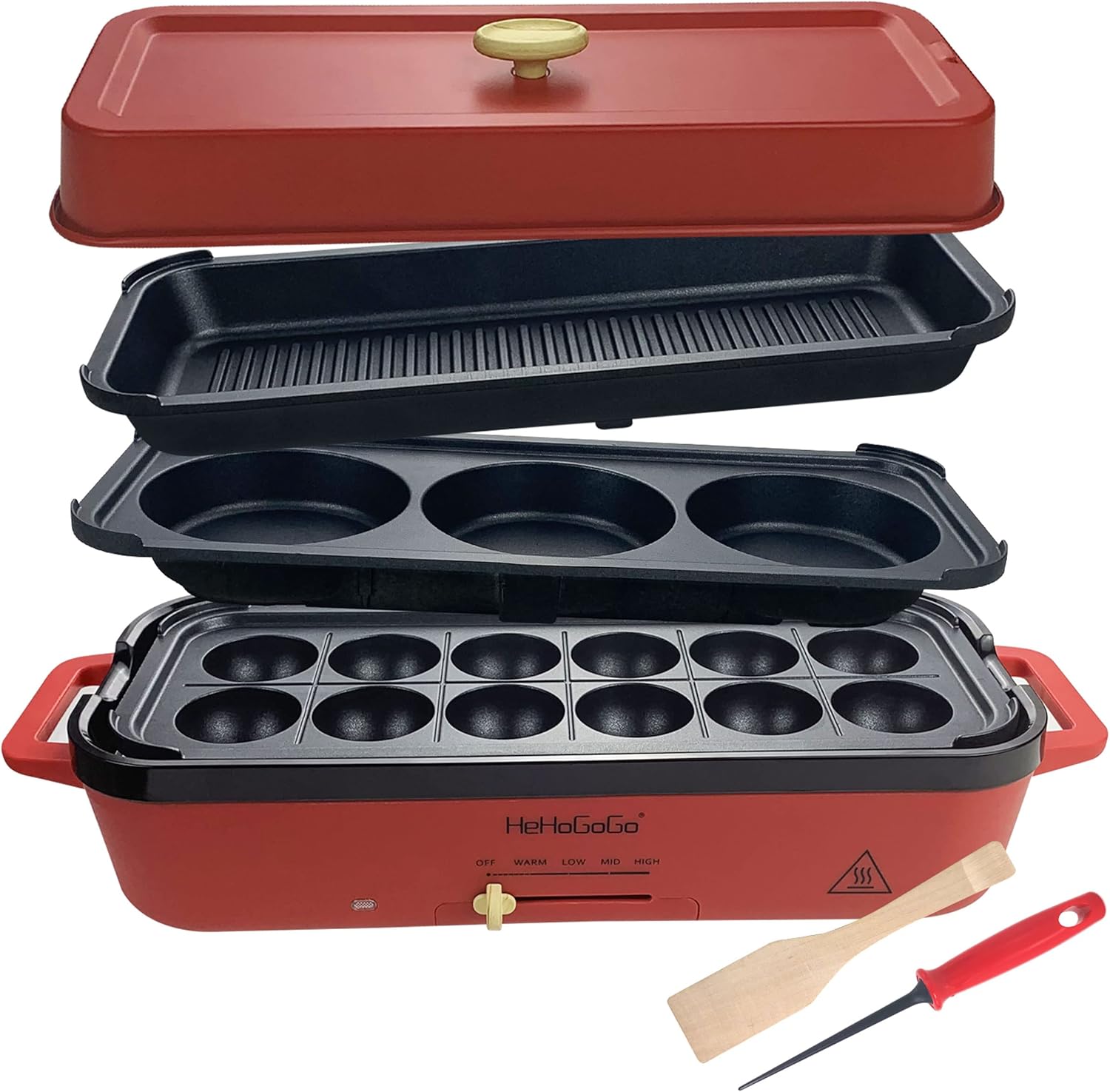Multifunctional Electric Griddle Electric Grill Nonstick Baking Maker with 3 Interchangeable Pans For Takoyaki Cake Pop/ Mini Pancake/ Fried Steak