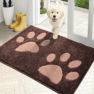PURRUGS Dirt Trapping Door Mat 24" x 35.5", Non-Skid/Slip Machine Washable Microfiber Entryway Rug, Dog Doormat, Super Absorbent Welcome Mat for Muddy Wet Shoes and Paws, Brown