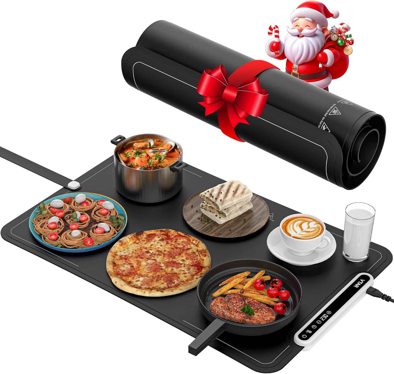 VTAR Electric Food Warming Mat with 8-Level Temp & 24H Timer | Rollable Buffet Tray Warmer for Party, Even Heating with Dual NTC, Auto Shut Off- Black