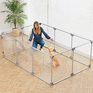 Clear Acrylic Dog Playpen, 10 Panels 29.5 Inch Tall Indoor Pet Play Pen with Door, Transparent Puppy Fence for Small Dogs, Dog Fence Crate Kennel Whelping Cage