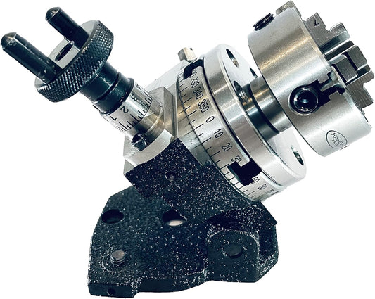 3" inches (75mm) 4 slots Tilting Rotary Table with 70mm 4 Jaw Independent Dog Chuck with Back Plate and T-nuts for Milling Engineering Tools