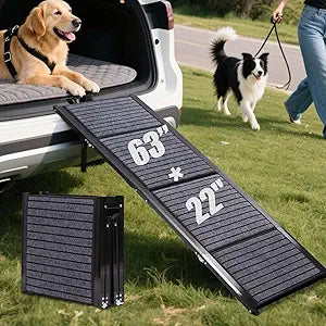Dog Car Ramp for Large Dogs, Foldable Steps for Car Truck, SUV, Heavy Duty Pet Puppy Stair for High Bed & Sofa with Non-Slip Rug Surface, Steps for Dogs to Get in Car Vehicle
