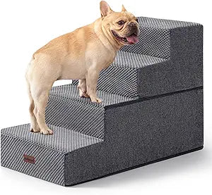Dog Steps for Bed and Couch, 4-Step Pet Stairs for Small Dogs, Indoor Non-Slip Dog Stairs for Old Cats, Puppy, Small Medium Dogs,18.5" H,Grey