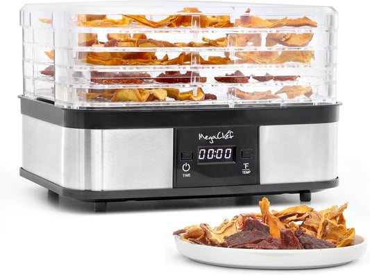 MegaChef 5 Tray Electric Food Dehydrator with Adjustable Timer & Temperature Controls, BPA Free, Stackable Design