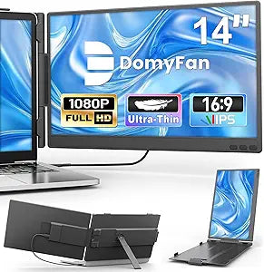 domyfan 14" Laptop Screen Extender, Ultra-Thin FHD 1080P IPS Dual Portable Laptop Monitor Extender for 13-17" Laptops, Plug & Play with HDMI/USB-A/Type-C, Compatible with Windows, Mac, Android