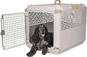 SportPet Designs Collapsible Medium Pet Travel Carrier (Tan), Hard-Sided Kennel for Medium Dogs, Puppies, Cats, Kittens, Animals up to 50lbs, Washable Home & Outdoor Pet Crate, 30.6"L x 22"W x 23.25"H