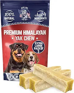Devil Dog Pet Co. Himalayan Yak Cheese Dog Chews, Extra Large - 3 Pack, 100% Natural & Healthy, Lactose-Free, Long-Lasting Dog Treats, Premium Yak Milk Chew Bones for Dogs