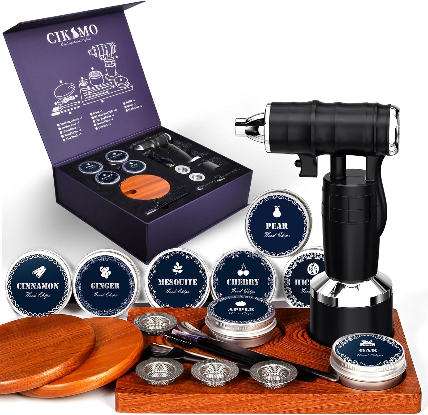 Electric Cocktail Smoker Kit - Rechargeable Whiskey Smoker Kit with Smoking Gun,Smoked Old Fashion Cocktail Bourbon Infusing Kit,8 Wood Chips,Birthday Unique Gifts for Men Husband,Bar Tool Set, Black