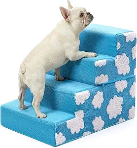 Jetec Dog Stairs for Bed 18" H 4-Step Bottom Foldable Non Slip Foam Dog Pet Steps 2 in 1 Jacquard Shaggy Plush for High Bed Couch and Sofa Chairs Small Medium Dogs Cats
