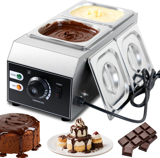 110V chocolate tempering machine,Cheese melting machine,9 Lbs 2 Tanks Chocolate Melting Pot with Temp Control,Stainless Steel,1000W Electric Commercial chocolate/Sauce Warmer pot.