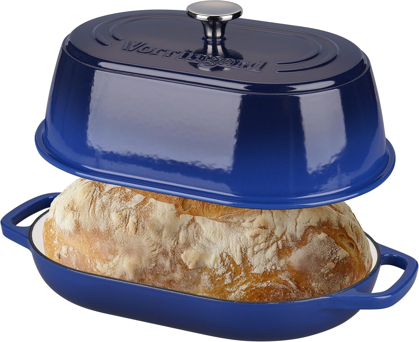 Enameled Cast Iron Dutch Oven Pot with Dome Lid, Oval Bread Oven for Homemade Sourdough Bread Baking, Oven Safe up to 500°F, 6 Quart, Blue