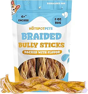 6-Inch Braided Bully Sticks for Dogs â€“ All-Natural, Long-Lasting Chews â€“ Low Odor, Fully Digestible, High-Protein Treats â€“ Rawhide-Free Dental Chews for Aggressive Chewers (8 Ounce ~ 8Pcs)