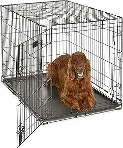 MidWest Homes for Pets 42-Inch iCrate for Large Breeds, 71-90 lbs, Single Door Folding Dog Crate with Divider Panel, Leak-Proof Tray & Secure Latch, Portable, Durable & Easy to Assemble