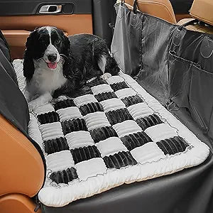 Backseat Dog Bed Mat for Car, Non-Slip Dog Bed for Car Back Seat, Soft & Cozy Dogs Blanket, Washable Travel Pet Mat Seat Protector for Cars, SUVs, Trucks (Black/White, 59"L x 27.5"W x 1.5"Th)