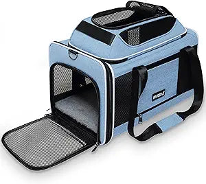 Cat Carrier Top-Expandable 18x11x11, United Delta American Airline Approved Dog Carrier, Soft Pet Carry-On Bag Underseat in Cabin, Puppy Air Travel Crate Kitten TSA Plane Carrying Case Blue
