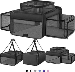 Top and 2 Sides Expandable Cat Carrier 18x13.5x9.5, TSA Airline Approved Dog Carriers for Small Dogs, Soft-Sided Pet Carrier with Self-Locking Zippers for Kitten,Rabbit, Puppy, Guinea Pig Black