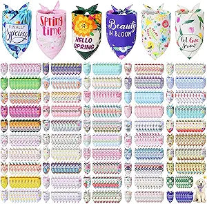 500 Pcs Summer/Spring Dog Bandanas Bulk Adjustable Dog Bandanas for Groomers Hawaiian Washable Pets Scarf Bibs Costume Accessories for Small to Large Pets Grooming Supplies(Spring)