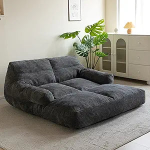 HIGOGOGO Giant Human Dog Sofa Bed, Extended Large Comfy Floor Couch for Pet Families, Corded Fabric Orthopedic Dog Bed for Human with Supportive Foam & Anti-Slip Bottom, XXXL Size, Dark Grey