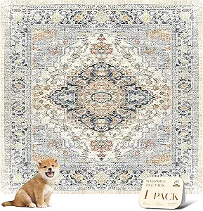 nunubaby Washable Pee Pads for Dogs, Stylish, Non-Slip and Leak-Proof Pee Pads. Reusable Potty Pads for Dogs for Crates and Floors.(Beige/Multi, 72" x72" )