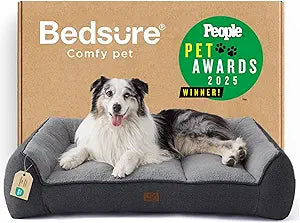 Bedsure SupportMax XL Orthopedic Dog Beds Large Sized Dog - Extra Thick Supportive Dogs Couch with Waterproof Washable Cover, Extra Large Comfort Pet Sofa with Soft Sherpa & Nonskid Bottom, Grey, 42"