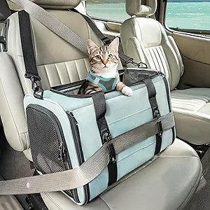 PETSFIT Soft-Sided Cat Carrier with Patented Safety Buckles, Lockable Zippers & Safety Tether,Escape-Resistant Travel Pet Carrier for Car Rides & Vet Visits, Airline Approved Under-Seat, Up to 12 lbs