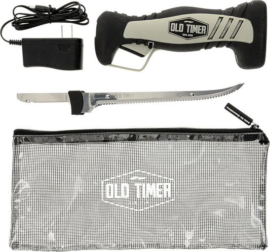 Old Timer Electric Fillet Knife with Rechargeable Battery, 8" Blade, High Carbon Stainless Steel, For Fishing, Filleting, and Outdoors