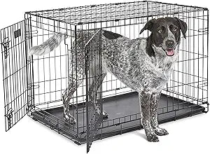 MidWest Homes for Pets 36-Inch iCrate for Medium-Large Breeds, 41-70 lbs, Double Door Folding Dog Crate with Divider Panel, Leak-Proof Tray & Secure Latches, Portable, Durable & Easy to Assemble