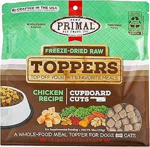 Primal Dog Food Toppers & Cat Food Toppers, Cupboard Cuts, Grain Free Meal Mixers with Probiotics, Raw Freeze Dried Dog Treats & Cat Treats, Great for Training, (Chicken, 18 oz)