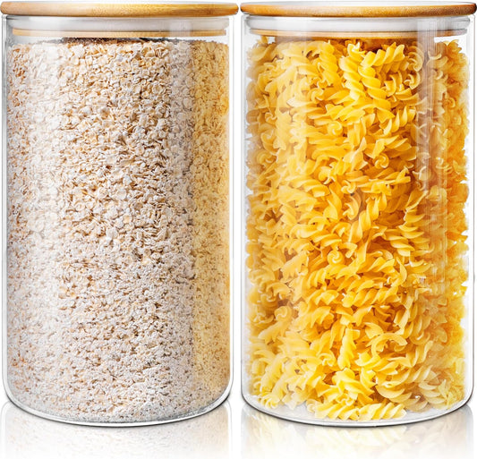 HomArtist Extra Large Glass Flour and Sugar Storage Containers with Airtight Lids,132 floz x2 [Set of 2] Big Glass Jars with Bamboo Lids, Air Tight Food Storage Jars for Cereal, Pasta, Rice, Coffee
