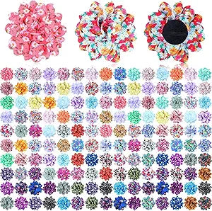 Sadnyy 150 Pcs Dog Flower Bow Collar Bulk, Puppy Bow Tie Accessories for Small Medium Large Dogs Cats Pets Multi Color Chiffon Grooming Decorations for Pet Collars(Floral)