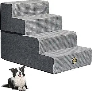 Dog Stairs Pets Steps 4 Gray Pet Ladder for Sofa Couch and Bed Made of High Density Sponge Stairs with Removable Washable Cover Non-Slip Base 18" H