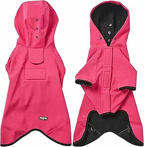 Blueberry Pet 12" Waterproof Dog Softshell Jacket, Hooded Raincoat and Windbreaker with Leash & Harness Hole, Pink, Outdoor Rain Gear for Dogs