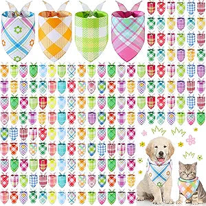 Kacctyen 300 Pcs Spring Plaid Dog Bandanas Bulk Dog Adjustable Cute Washable Triangle Kerchief Scarf Bibs for Small to Medium Pet Seasonal Party Costume Accessories