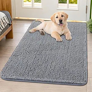 Smiry Dog Door Mat for Muddy Paws 40x32, Absorbs Moisture and Dirt Doormat, Non-Slip Washable Quick Dry Chenille Front Door Mat Indoor Entrance, Entryway Carpet for Inside Floor, Grey